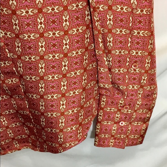 Ann Taylor Pink & Red Silk Button Down Shirt - Picture 5 of 6